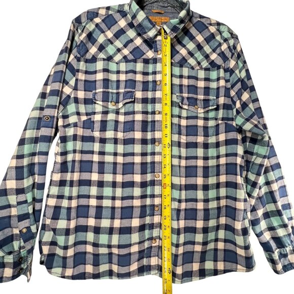 Bea Jachs Girlfriend Blue Gray Plaid Flannel Shirt Pearl Snap Buttons Western XL - Picture 11 of 13